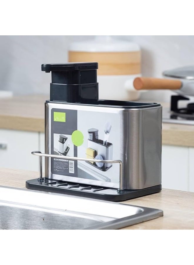 مضخة صابون معدن 3 في 1 عملية للاستخدام اليومي في المطبخ والحمام لتنظيم الصابون والسوائل وتسهيل الاستعمال مع تصميم يوفر المساحة Ha - Image 1